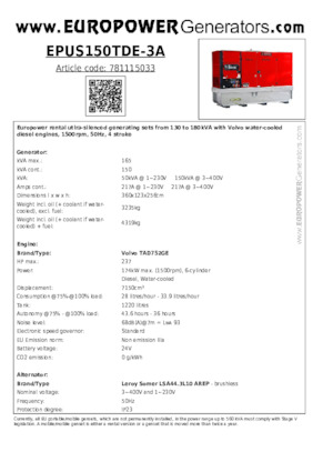 Naftové elektrocentrály Europower EPUS150TDE-3A (LS)