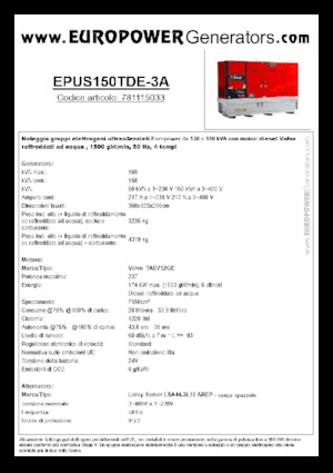 Naftové elektrocentrály Europower EPUS150TDE-3A (LS)