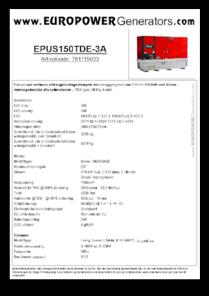 Naftové elektrocentrály Europower EPUS150TDE-3A (LS)