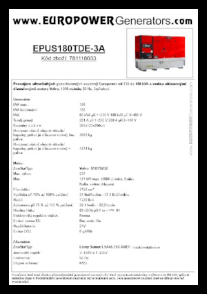 Naftové elektrocentrály Europower EPUS180TDE-3A (LS)