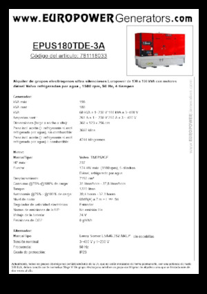 Naftové elektrocentrály Europower EPUS180TDE-3A (LS)