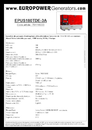 Naftové elektrocentrály Europower EPUS180TDE-3A (LS)