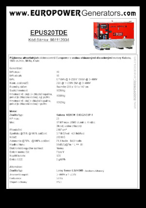 Naftové elektrocentrály Europower EPUS20TDE (LS)