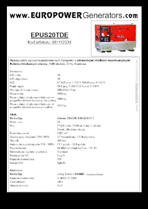 Naftové elektrocentrály Europower EPUS20TDE (LS)