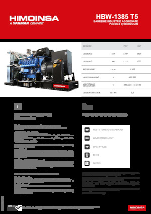 Naftové elektrocentrály HIMOINSA HBW-1385 T5