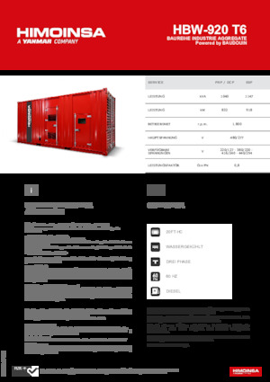 Naftové elektrocentrály HIMOINSA HBW-920 T6