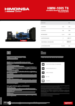 Naftové elektrocentrály HIMOINSA HMW-1005 T6
