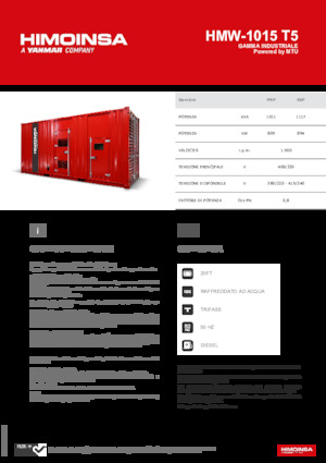Naftové elektrocentrály HIMOINSA HMW-1015 T5