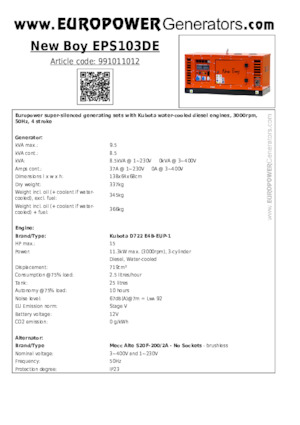 Naftové elektrocentrály Europower New Boy EPS103DE (MA)