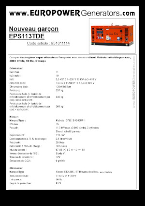 Naftové elektrocentrály Europower New Boy EPS113TDE (S)