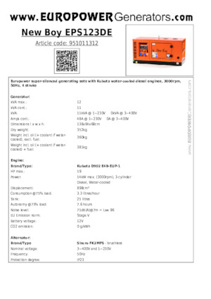 Naftové elektrocentrály Europower New Boy EPS123DE (S)