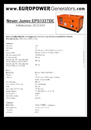 Naftové elektrocentrály Europower New Boy EPS133TDE (S)