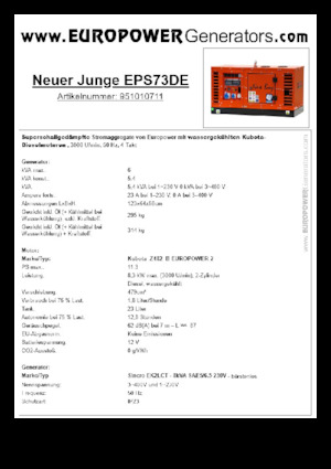 Naftové elektrocentrály Europower New Boy EPS73DE (S)