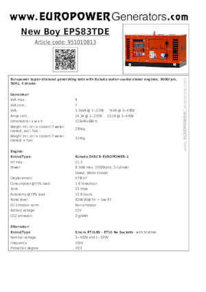 Naftové elektrocentrály Europower New Boy EPS83TDE (S)