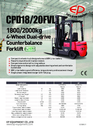 Čelní vysokozdvižné elektrické vozíky EP CPD20FVL