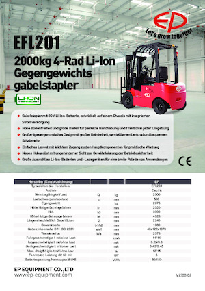 Čelní vysokozdvižné elektrické vozíky EP EFL201