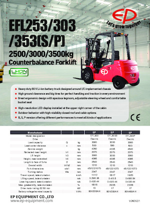 Čelní vysokozdvižné elektrické vozíky EP EFL253P