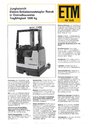 Elektrické retraky Jungheinrich Retrak ETM/ETV 16