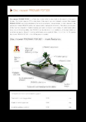 Čelní diskové žací lišty bez kondicionéru Pronar PDF 301