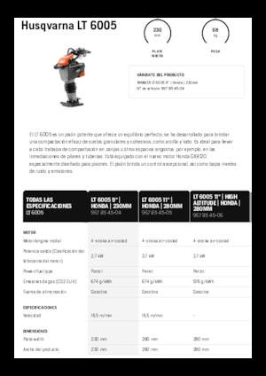 Vibrační pěchy naftové a benzínové Husqvarna LT 6005