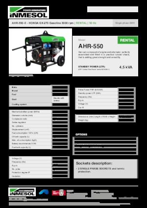 Benzínové elektrocentrály INMESOL AHR-550-E