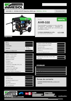 Benzínové elektrocentrály INMESOL AHR-550-E