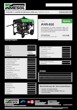 Benzínové elektrocentrály INMESOL AHR-850-E