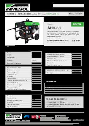 Benzínové elektrocentrály INMESOL AHR-850-M