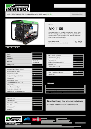 Benzínové elektrocentrály INMESOL AK-1100-E