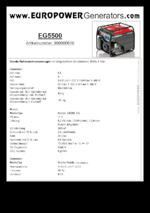 Benzínové elektrocentrály Europower EG5500