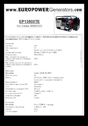 Benzínové elektrocentrály Europower EP13500TE (S)