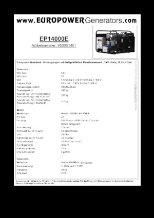 Benzínové elektrocentrály Europower EP14000E (S)