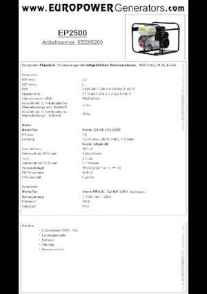 Benzínové elektrocentrály Europower EP2500 (S)