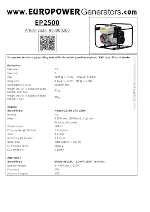 Benzínové elektrocentrály Europower EP2500 (S)