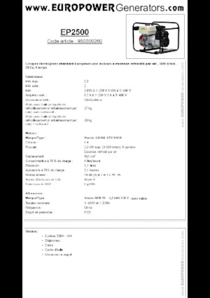 Benzínové elektrocentrály Europower EP2500 (S)