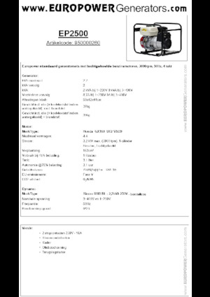 Benzínové elektrocentrály Europower EP2500 (S)