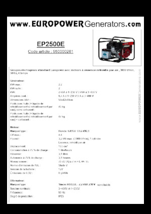 Benzínové elektrocentrály Europower EP2500E (S)