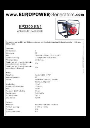 Benzínové elektrocentrály Europower EP3300-EN1 (MA)