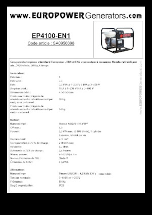 Benzínové elektrocentrály Europower EP4100-EN1 (S)
