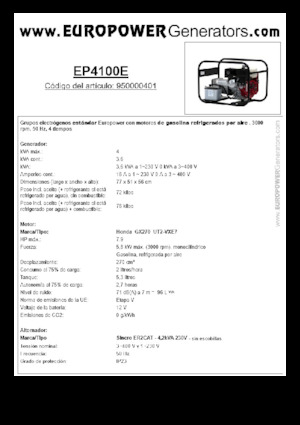 Benzínové elektrocentrály Europower EP4100E (S)
