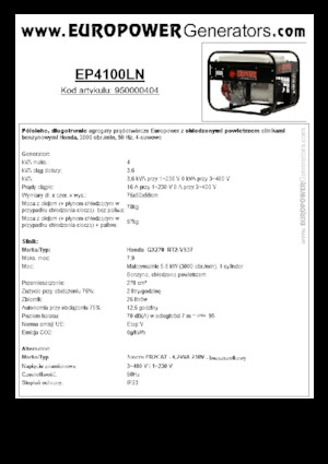 Benzínové elektrocentrály Europower EP4100LN (S)
