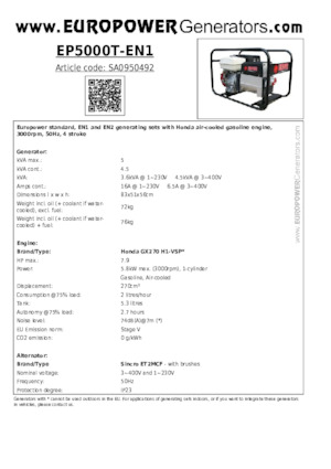 Benzínové elektrocentrály Europower EP5000T-EN1 (S)