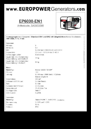 Benzínové elektrocentrály Europower EP6000 EN1 (S)