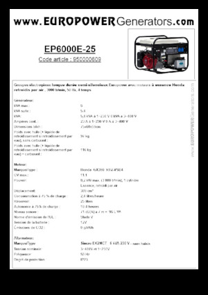 Benzínové elektrocentrály Europower EP6000E-25 (S)