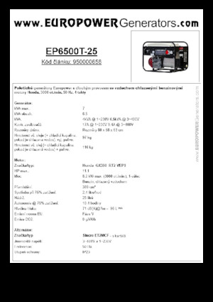 Benzínové elektrocentrály Europower EP6500T-25 (S)