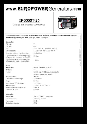 Benzínové elektrocentrály Europower EP6500T-25 (S)
