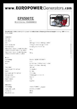 Benzínové elektrocentrály Europower EP6500TE (S)