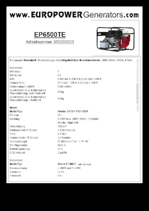 Benzínové elektrocentrály Europower EP6500TE (S)