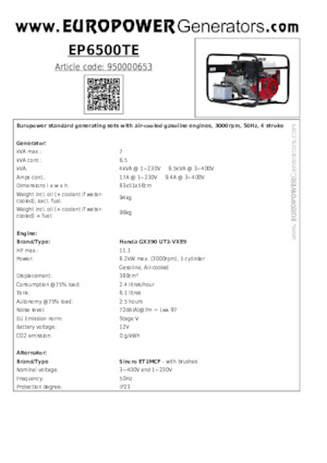 Benzínové elektrocentrály Europower EP6500TE (S)