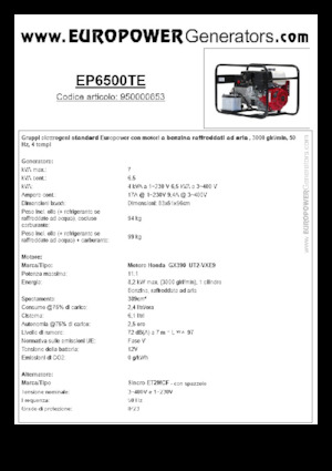 Benzínové elektrocentrály Europower EP6500TE (S)